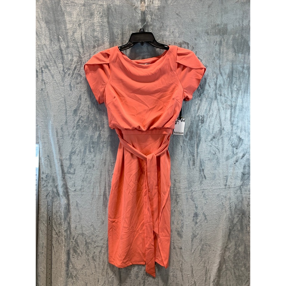 Kensie Coral Tulip Sleeve Tie Waist Sheath Midi Dress KDTP2921 Womens 6 NEW